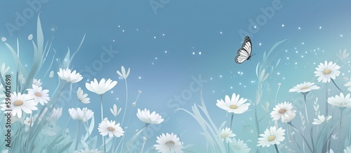 illustration of peaceful summer or spring garden in blue tone color  Generative Ai