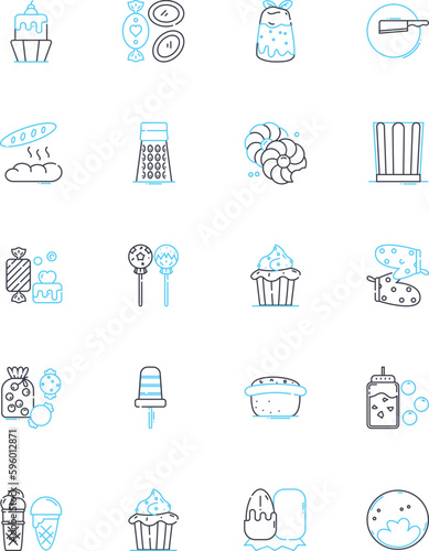 Coffee house linear icons set. Espresso, Cappuccino, Latte, Muffin, Croissant, Bagel, Pastry line vector and concept signs. Sc,Frappuccino,Macchiato outline illustrations