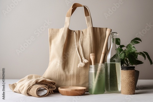 Hyper-realistic Set of Eco-friendly Items on Neutral Background photo