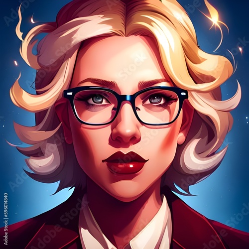Blonde secretary lady wearing glasses 