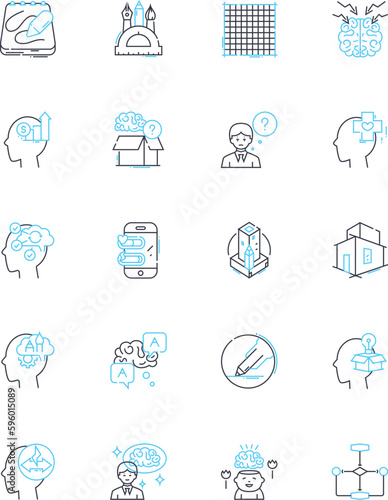 Pondering linear icons set. Contemplation, Reflection, Meditation, Wondering, Reflection, Daydreaming, Thinking line vector and concept signs. Musing,Brooding,Rumination outline illustrations