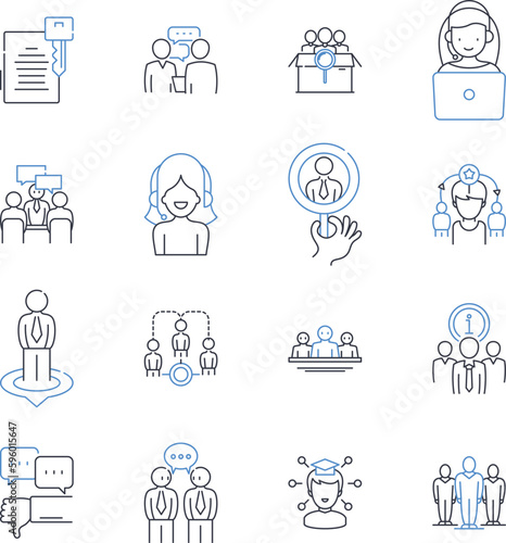Entrepreneurship coaching line icons collection. Startup, Mentorship, Goal-setting, Innovation, Leadership, Strategy, Growth vector and linear illustration. Accountability,Resilience,Motivation