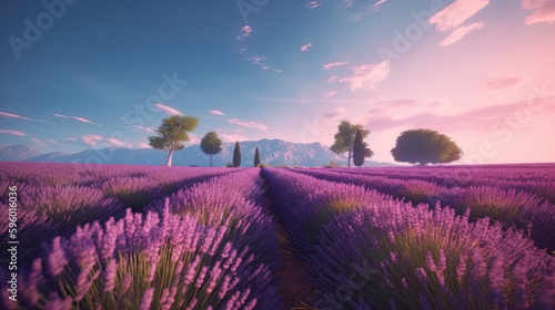lavender field at sunset created with generative ai