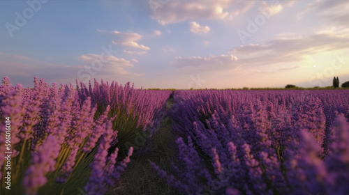 lavender field at sunrise created with generative ai