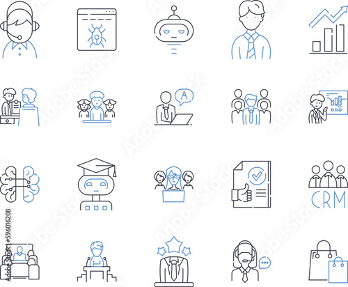 HR administration line icons collection. Recruitment, Onboarding, Training, Benefits, Compensation, Performance, Policy vector and linear illustration. Diversity,Compliance,Labor outline signs set