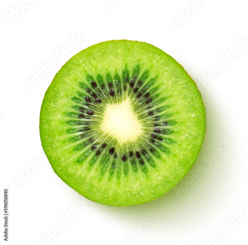 Cross section of ripe kiwi isolated on white background, top view