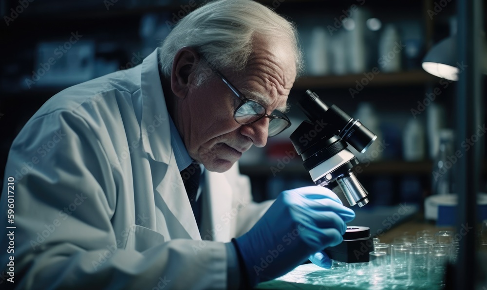 Senior male researcher carrying out scientific research in a lab, generative AI Senior male researcher carrying out scientific research in a lab, generative AI