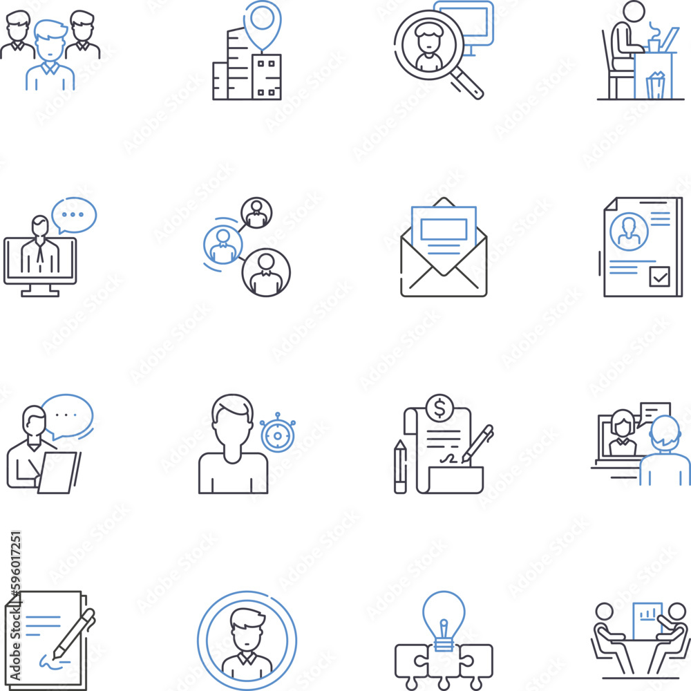 Talent sourcing line icons collection. Recruitment, Screening, Nerking, Headhunting, Referral, Selection, Evaluation vector and linear illustration. Retention,Acquisition,Pipeline outline signs set Talent sourcing line icons collection. Recruitment, Screening, Nerking, Headhunting, Referral, Selection, Evaluation vector and linear illustration. Retention,Acquisition,Pipeline outline signs set