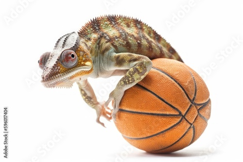 Chameleon Basketball Slam Dunk Winner Playing Basketball With Copyspace Generative AI