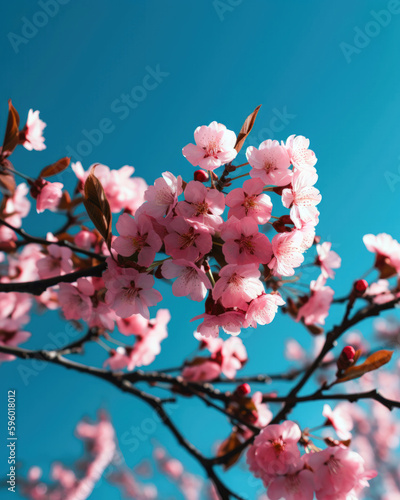 cherry blossom on blue sky background, sakura blossom