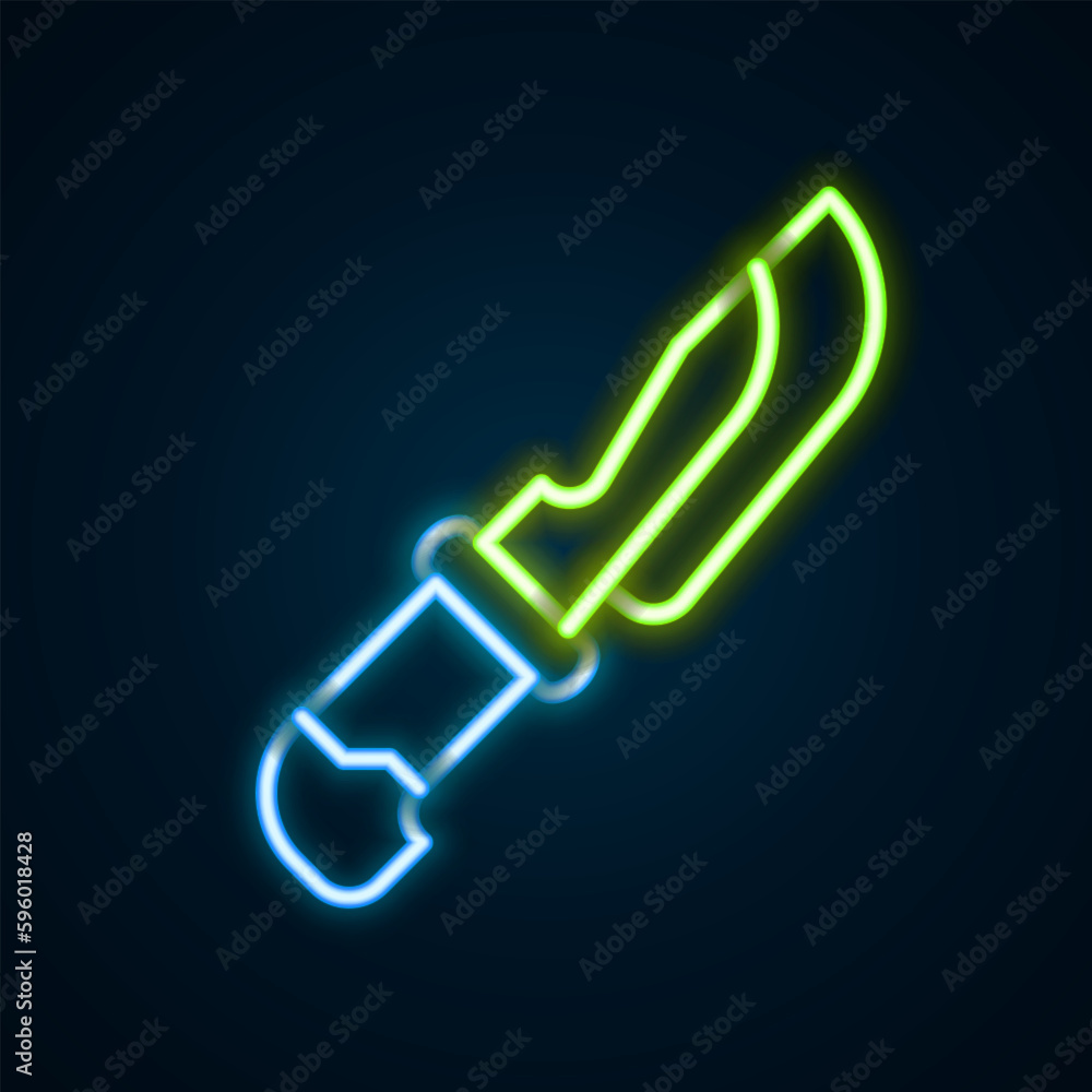 Glowing neon line Knife icon isolated on black background. Cutlery symbol. Colorful outline concept. Vector Glowing neon line Knife icon isolated on black background. Cutlery symbol. Colorful outline concept. Vector