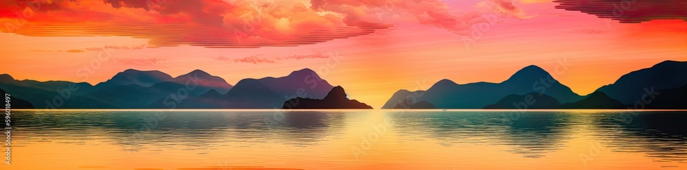 Calm sea or lake water during the sunset. Wonderful colours. Generative AI