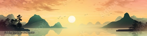 Calm lake water during the sunset. Wonderful colours. Generative AI