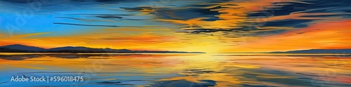 Calm sea or lake water during the sunset. Wonderful colours. Generative AI © Gelpi