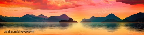 Calm sea or lake water during the sunset. Wonderful colours. Generative AI © Gelpi