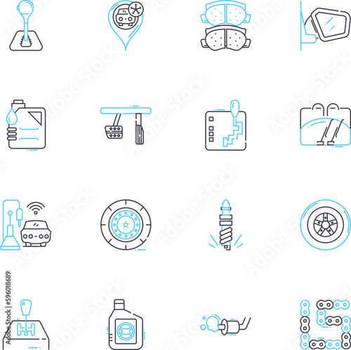 Invest in a ride linear icons set. Transportation, Profit, Ownership, Income, Carpool, Asset, Mobility line vector and concept signs. Investment,Auto,Rideshare outline illustrations