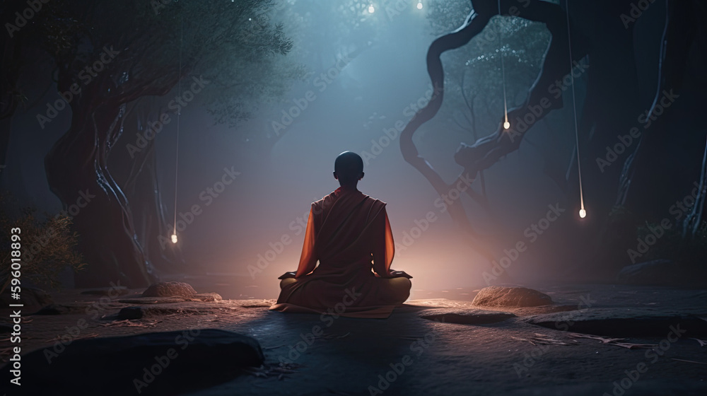 monk buddha in the night created with generative ai