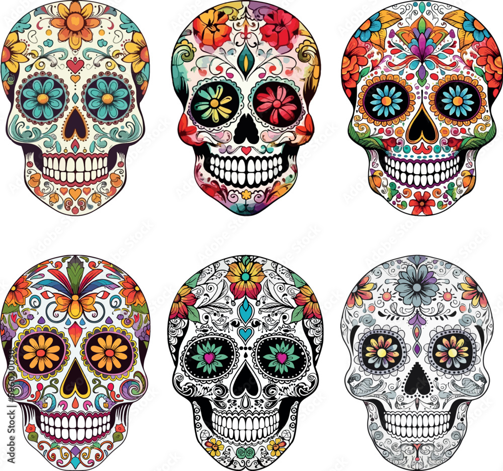 Sugar Skulls. Day of the Dead Skull, isolated on white background. Dia ...