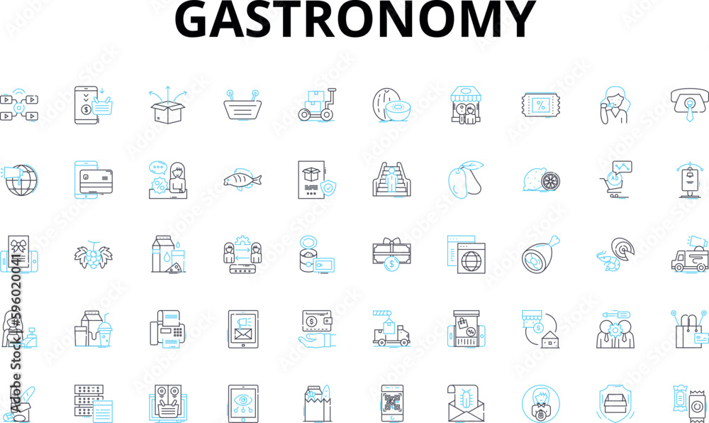 Gastronomy linear icons set. Cuisine, Food, Culinary, Gourmet, Savory, Delicious, Flavorful vector symbols and line concept signs. Tasty,Palatable,Mouthwatering illustration Gastronomy linear icons set. Cuisine, Food, Culinary, Gourmet, Savory, Delicious, Flavorful vector symbols and line concept signs. Tasty,Palatable,Mouthwatering illustration