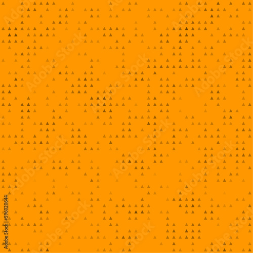 Abstract seamless geometric pattern. Mosaic background of black triangles. Evenly spaced small shapes of different color. Vector illustration on orange background