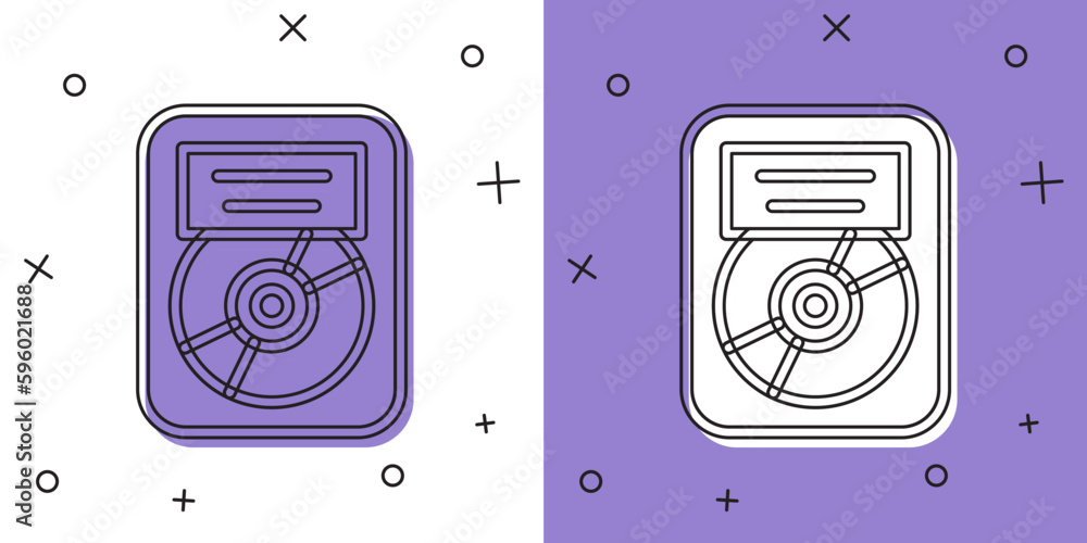Set CD disk award in frame icon isolated on white and purple background. Modern ceremony. Best seller. Musical trophy. Vector