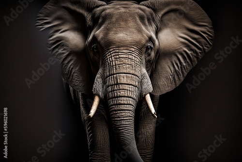An elephant with tusks standing in the dark  created with Generative Ai Technology