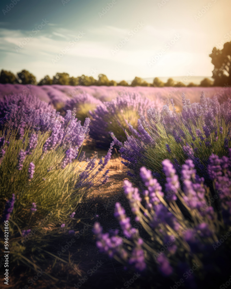 Beautiful lavender flowers at sunset