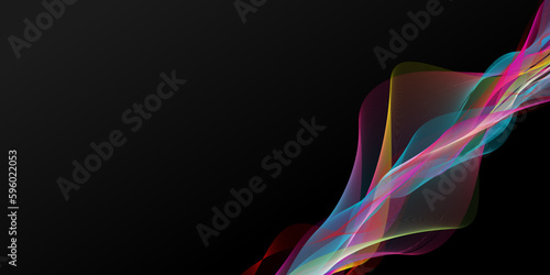 Fototapeta Naklejka Na Ścianę i Meble -  Dark abstract background with bright colorful waves. Shiny moving line design element. Modern blue red purple pink yellow green gradient flowing wave line. Futuristic technology concept.