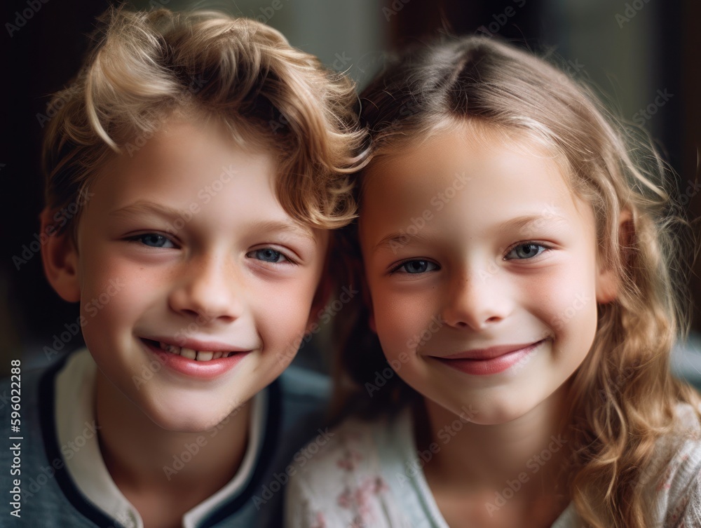 Portrait of two happy children. Generative AI Portrait of two happy children. Generative AI
