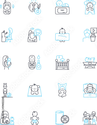 Maternity linear icons set. Pregnancy, Motherhood, Infant, Labor, Delivery, Conception, Breastfeeding line vector and concept signs. Ultrasound,Nursery,Prenatal outline illustrations