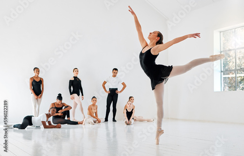 Shell be ready for recital. Full length shot of a diverse group of ballet students rehearsing in their dance studio.