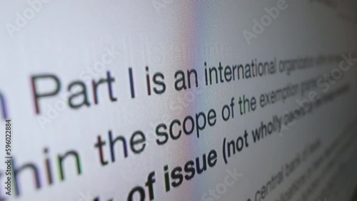 Tax form. Digital version of Certificate of Foreign Government on monitor screen scrolling in close-up