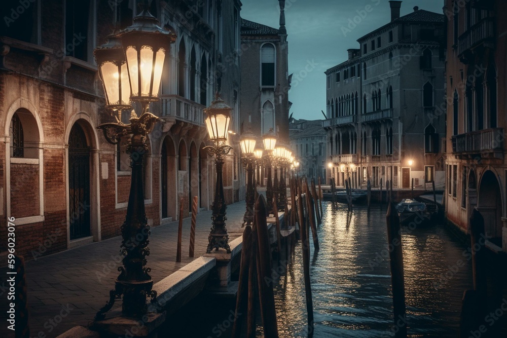 Watercolor painting of Venetian lights. Generative AI