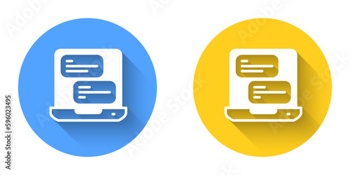 White Taxi mobile app icon isolated with long shadow background. Mobile application taxi. Circle button. Vector