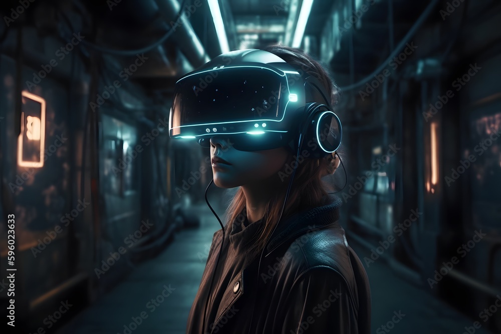 An immersive virtual reality headset that transports users to another world. Generative ai. An immersive virtual reality headset that transports users to another world. Generative ai.