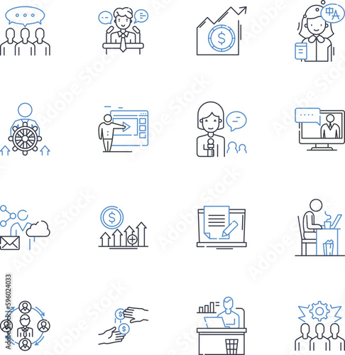 Service employment line icons collection. Caregiver, Service, Hospitality, Janitorial, Maintenance, Service desk, Dispatch vector and linear illustration. Plumbers,Electrician,Cleaners outline signs