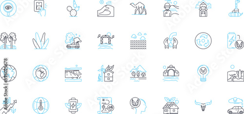Renewable linear icons set. Solar, Wind, Hydro, Geothermal, Biomass, Tidal, Ocean line vector and concept signs. Renewable,Sustainable,Green outline illustrations