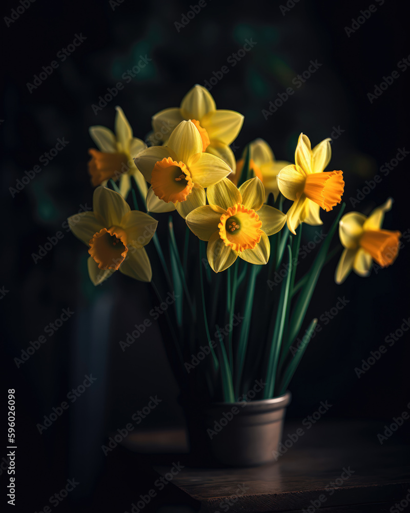 Bouquet of yellow daffodils in a vase