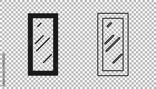 Black Big full length mirror for bedroom, shops, backstage icon isolated on transparent background. Vector