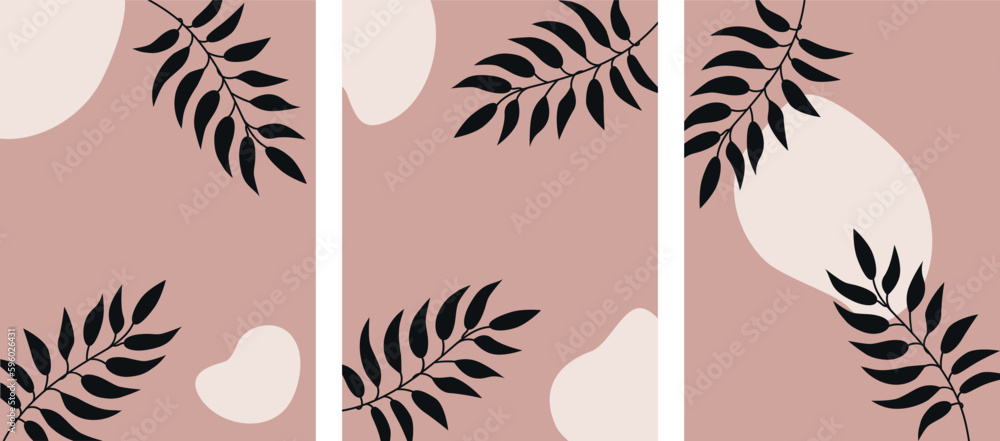 Сover abstract background set рlants, leaf, branch. 
Modern illustrated design for wall art, wallpaper, decoration, print.
 Floral social media background. Vector illustration.