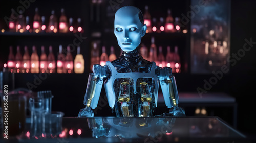 Robot Assistant Standing With cocktails on Serving Tray in nightclub © Volodymyr Skurtul