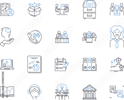 Investment strategy line icons collection. Allocation, Returns, Diversification, Risk, Portfolio, Wealth, Asset vector and linear illustration. Market,Securities,Bonds outline signs set