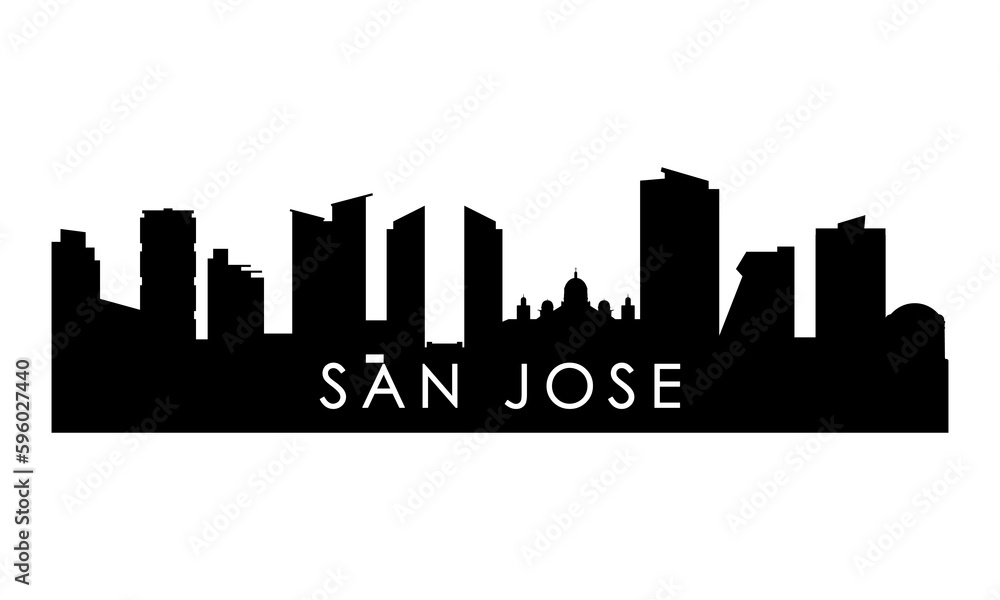 San Jose skyline silhouette. Black San Jose city Costa Rica design isolated on white background.