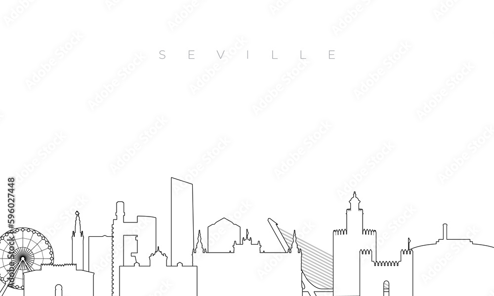 Outline Sevilla skyline. Trendy template with Sevilla buildings and landmarks in line style. Stock vector design.