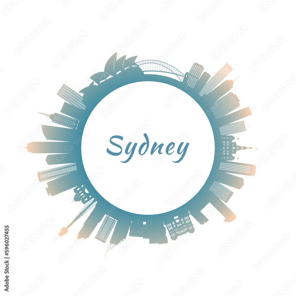 Sydney skyline with colorful buildings. Circular style. Stock vector illustration. Sydney skyline with colorful buildings. Circular style. Stock vector illustration.