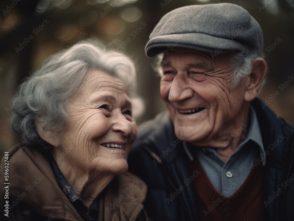 Elderly couple in love smiling. Generative AI Elderly couple in love smiling. Generative AI