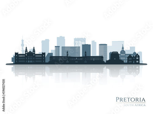 Pretoria skyline silhouette with reflection. Landscape Pretoria  South Africa. Vector illustration.