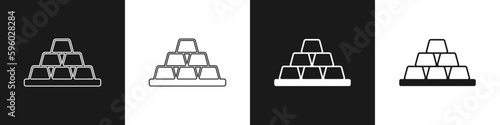 Set Gold bars icon isolated on black and white background. Banking business concept. Vector