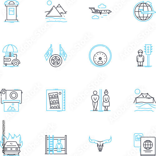 Casual pace linear icons set. Leisurely, Relaxed, Easygoing, Unhurried, Laid-back, Comfortable, Mellow line vector and concept signs. Calm,Slow,Serene outline illustrations