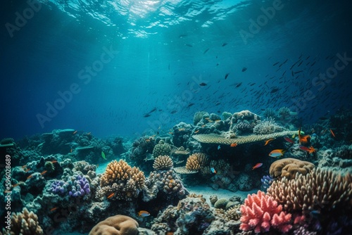 Vibrant fish and coral reef in Egypt s deep blue waters. Moody atmosphere. Generative AI